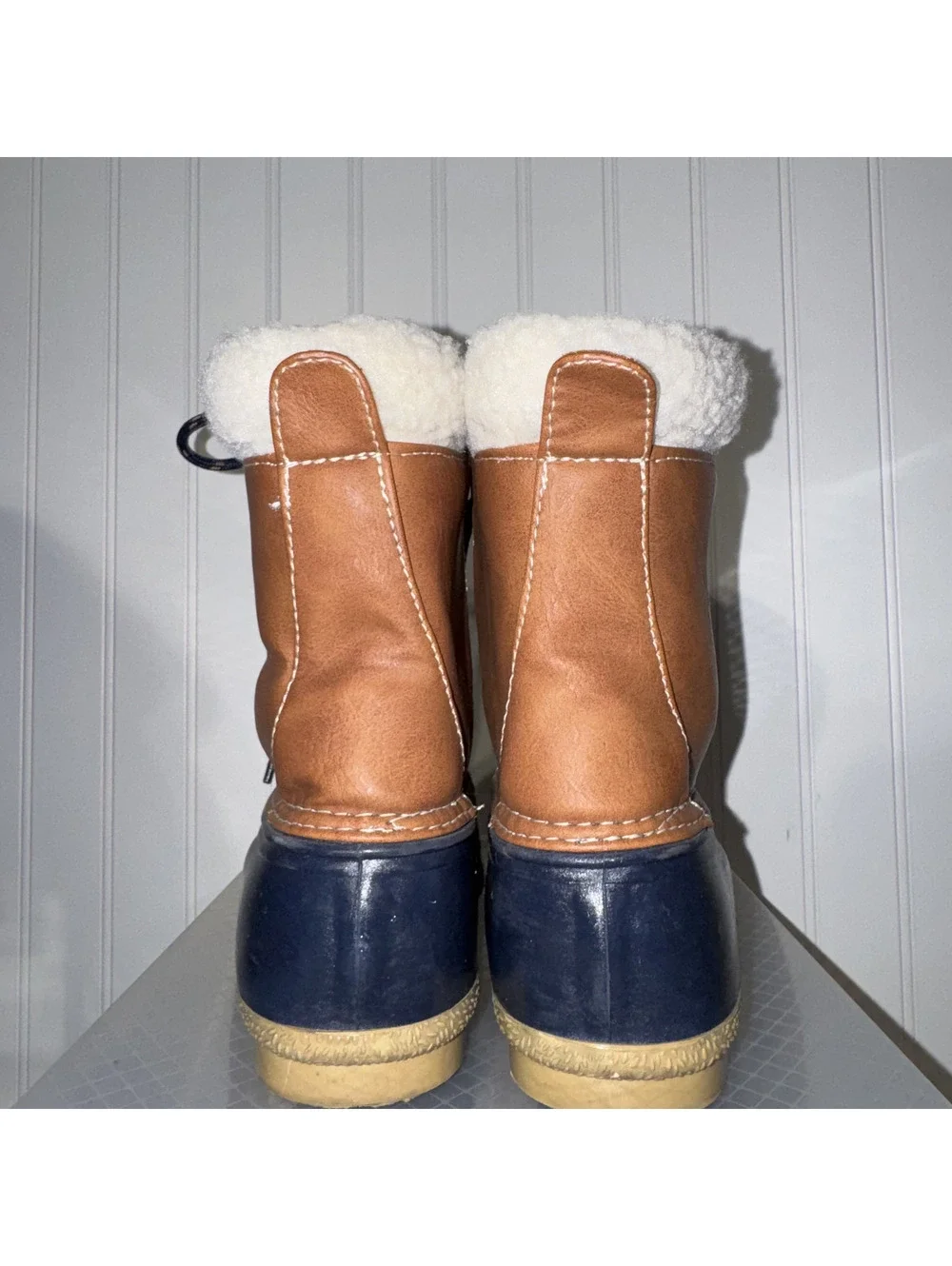 Rampage Womens Deerie Duck Boots Synthetic Size 7 Brown Navy Winter Rain Snow